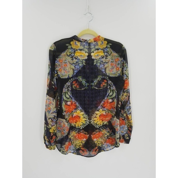 Cabi Blouse Size S Amour Semi Sheer Long Sleeve Button Down Floral Print Black - Picture 4 of 8